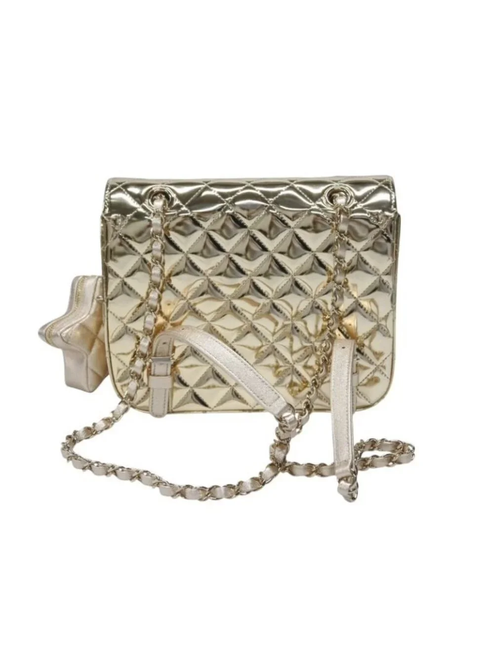 Chanel Quilted Patent Leather Chain Backpack Gold Random Plate